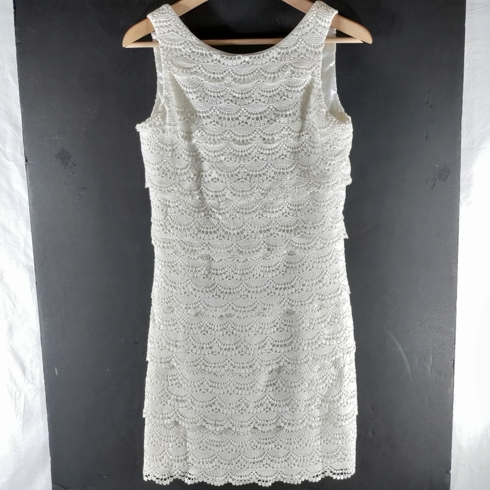 White House Black Market Layered Ruffled Lace Sheath Mini Dress 4 White Formal